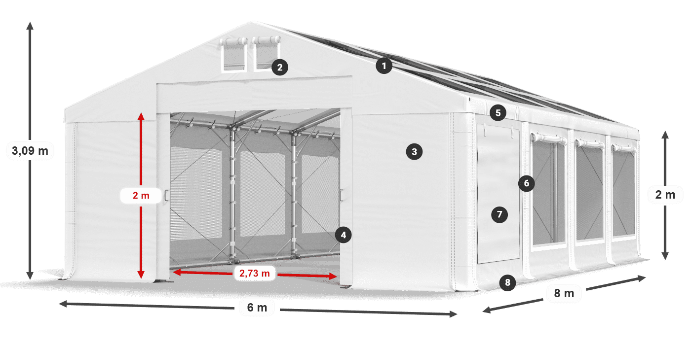 Roof: MS T 580 PVC Walls: SDM 500 PVC 2m legend