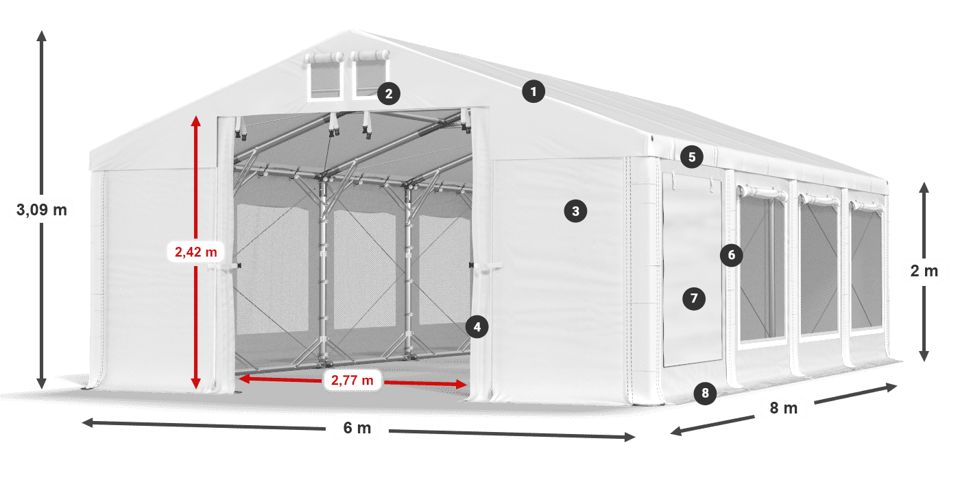 Roof: MS 580 PVC Walls: SD M 500 PVC 2m legend