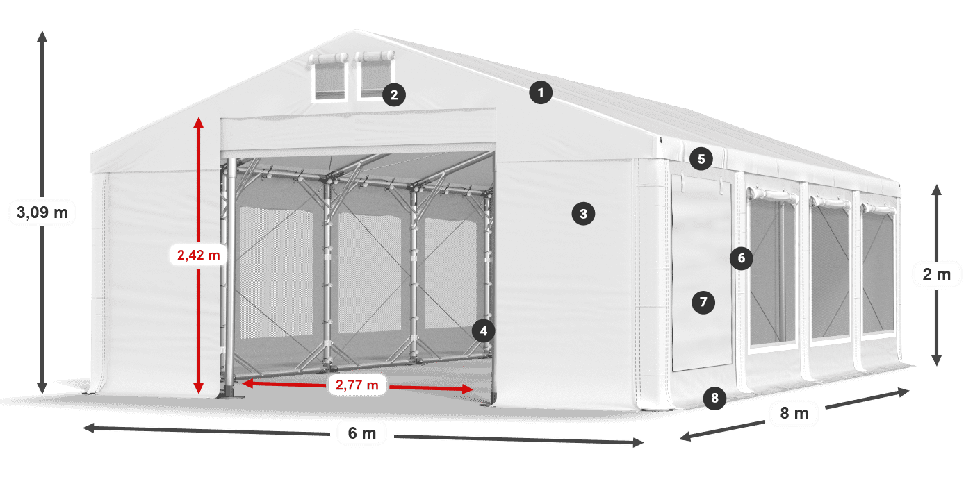 Roof: MS 580 PVC Walls: SD M 500 PVC 2m legend