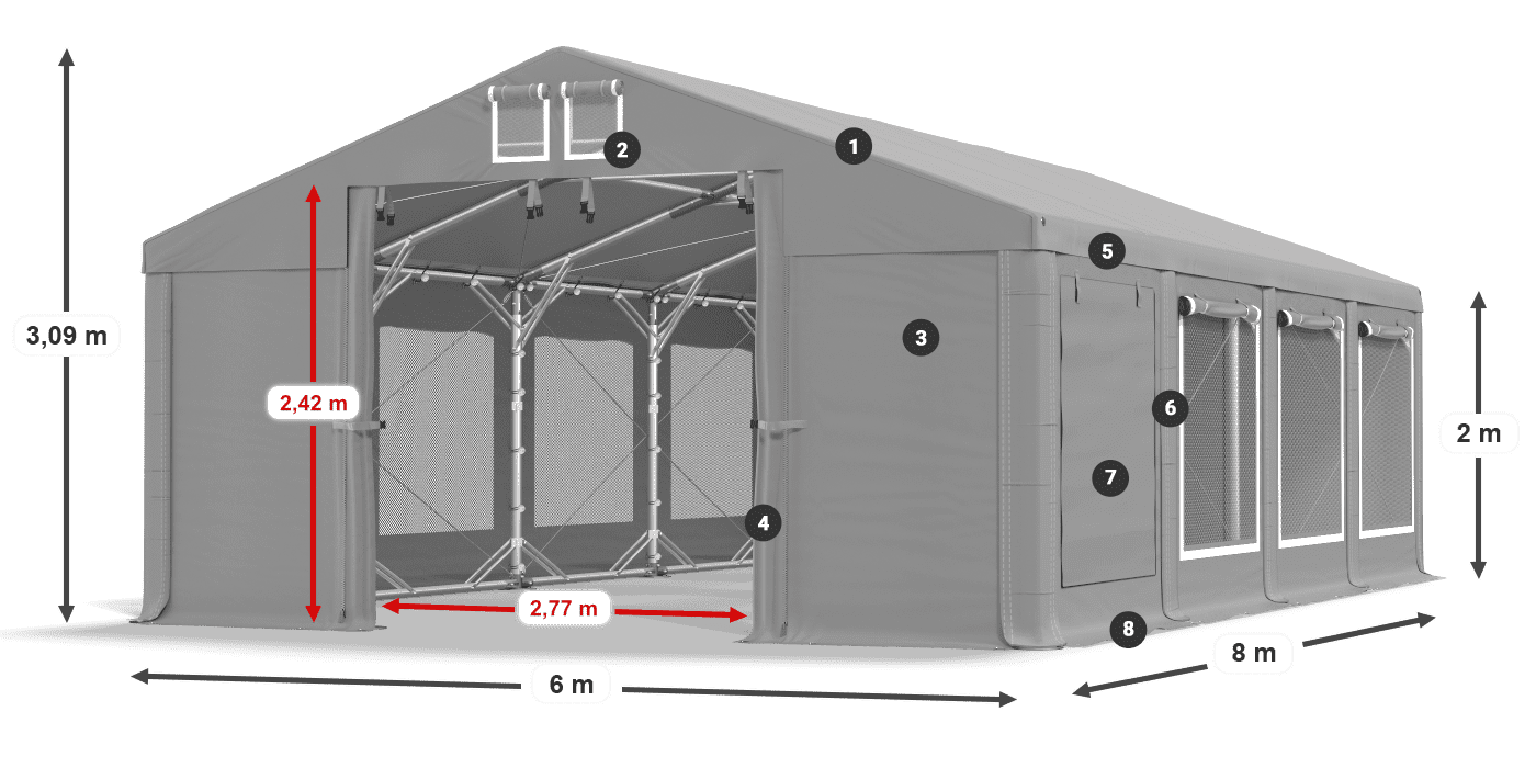 Roof: MS 580 PVC Walls: SD M 500 PVC 2m legend