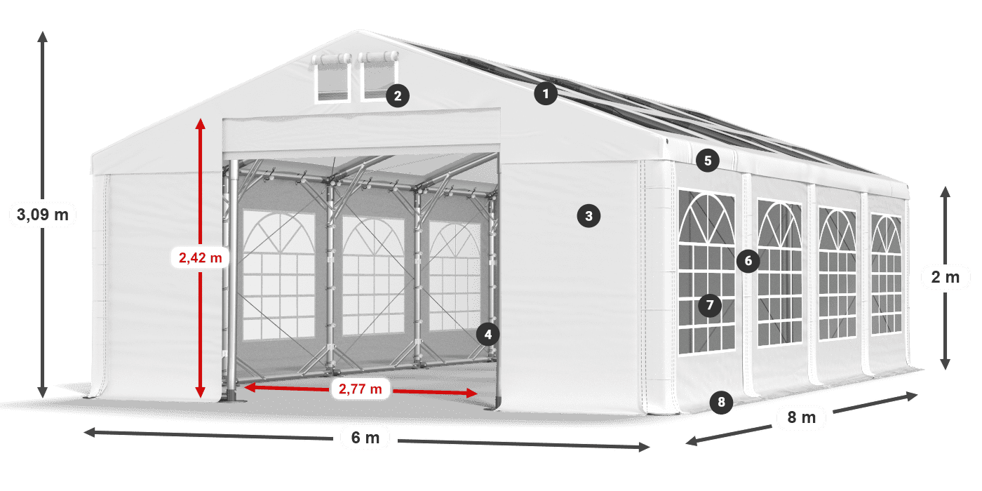 Roof: MS 580 PVC Walls: SD 500 PVC 2m legend