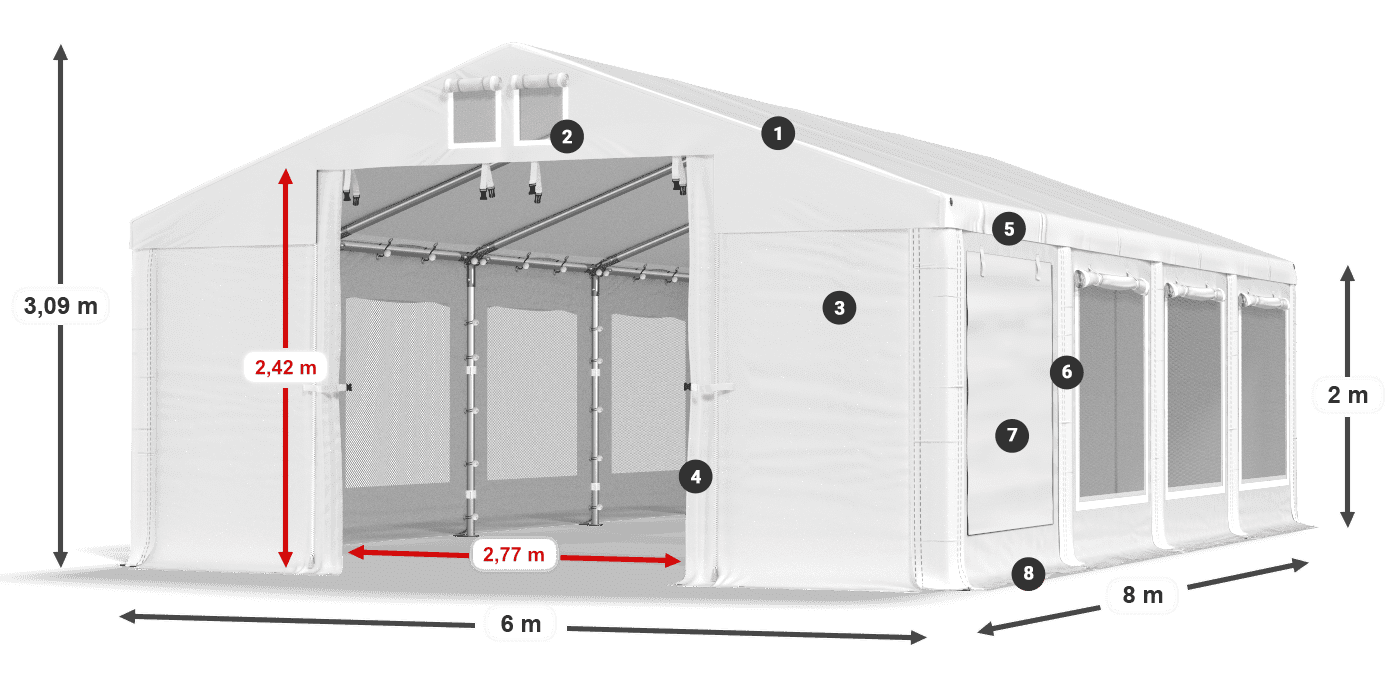 Roof: MS 580 PVC Walls: SD M 500 PVC 2m legend