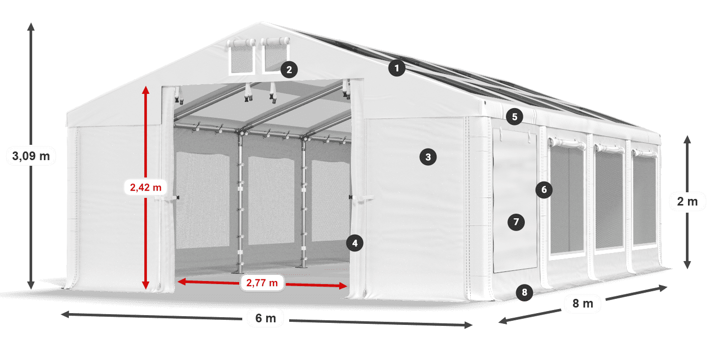 Roof: MS T 580 PVC Walls: SDM 500 PVC 2m legend