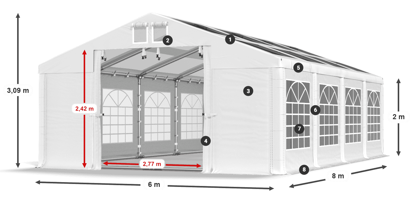 Roof: MS 580 PVC Walls: SD 500 PVC 2m legend