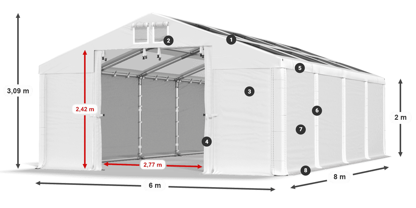 Roof: MS T 580 PVC Walls: SD 500 PVC 2m legend
