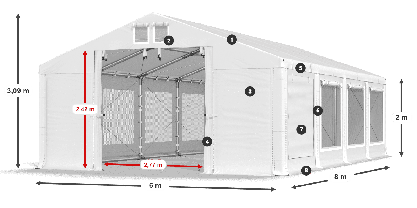 Roof: MS 580 PVC Walls: SD M 500 PVC 2m legend