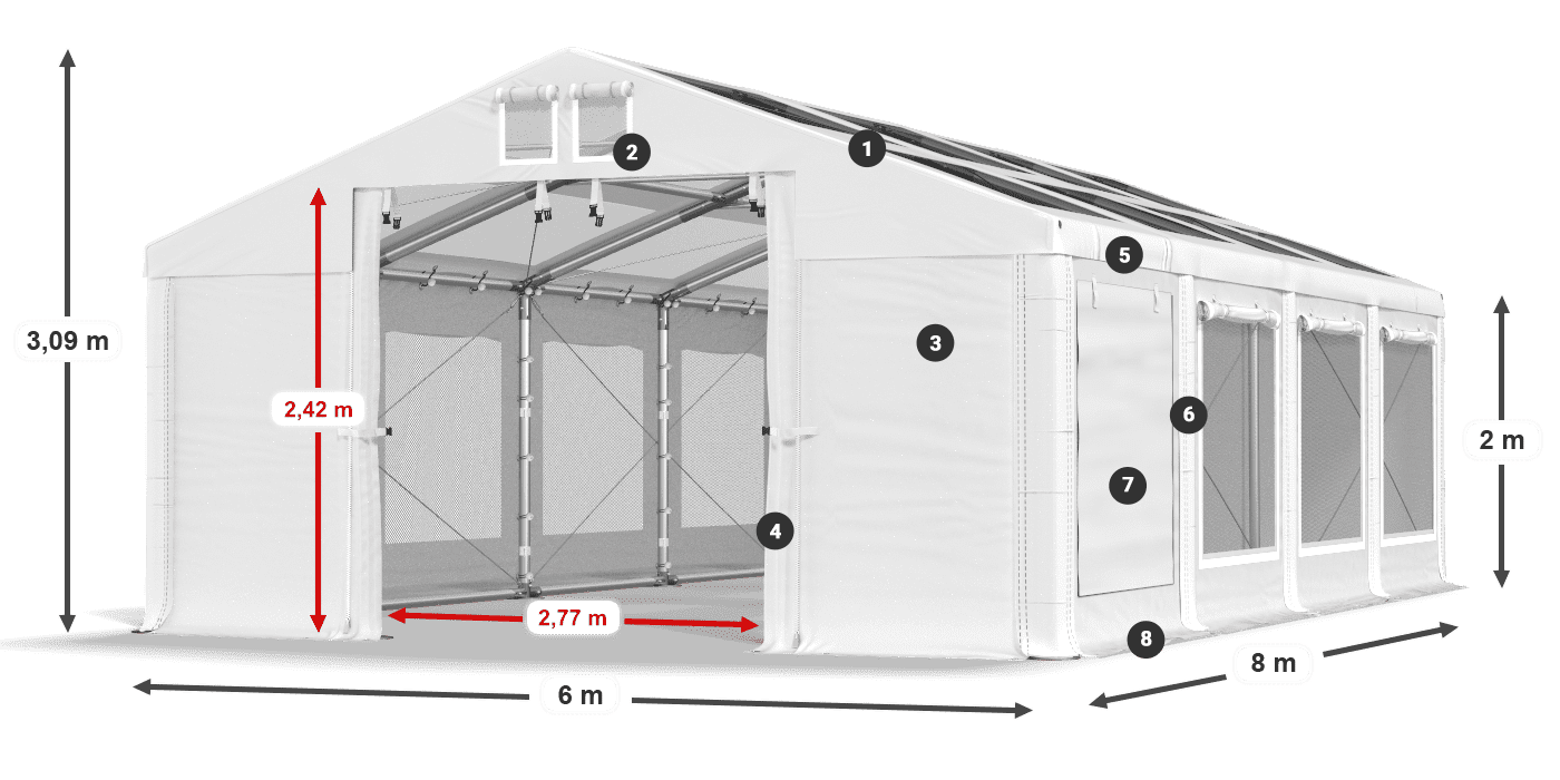 Roof: MS T 580 PVC Walls: SDM 500 PVC 2m legend