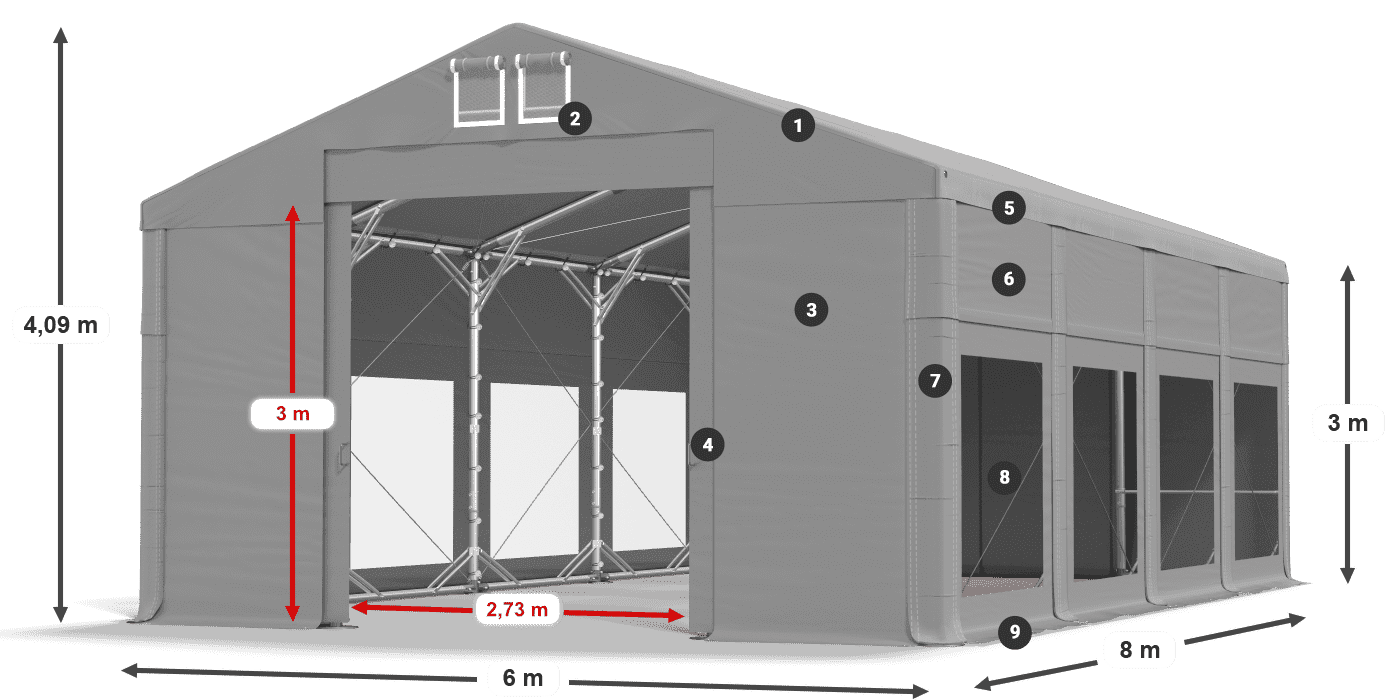 Roof: FR 620 PVC Walls: MS 580 PVC 3m legend