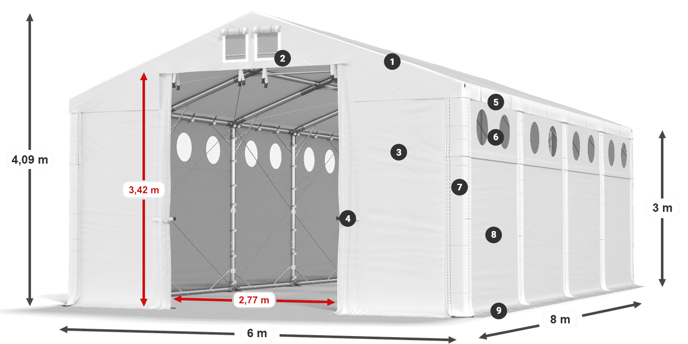 Roof: FR 620 PVC Walls: SD O 500 PVC 3m legend