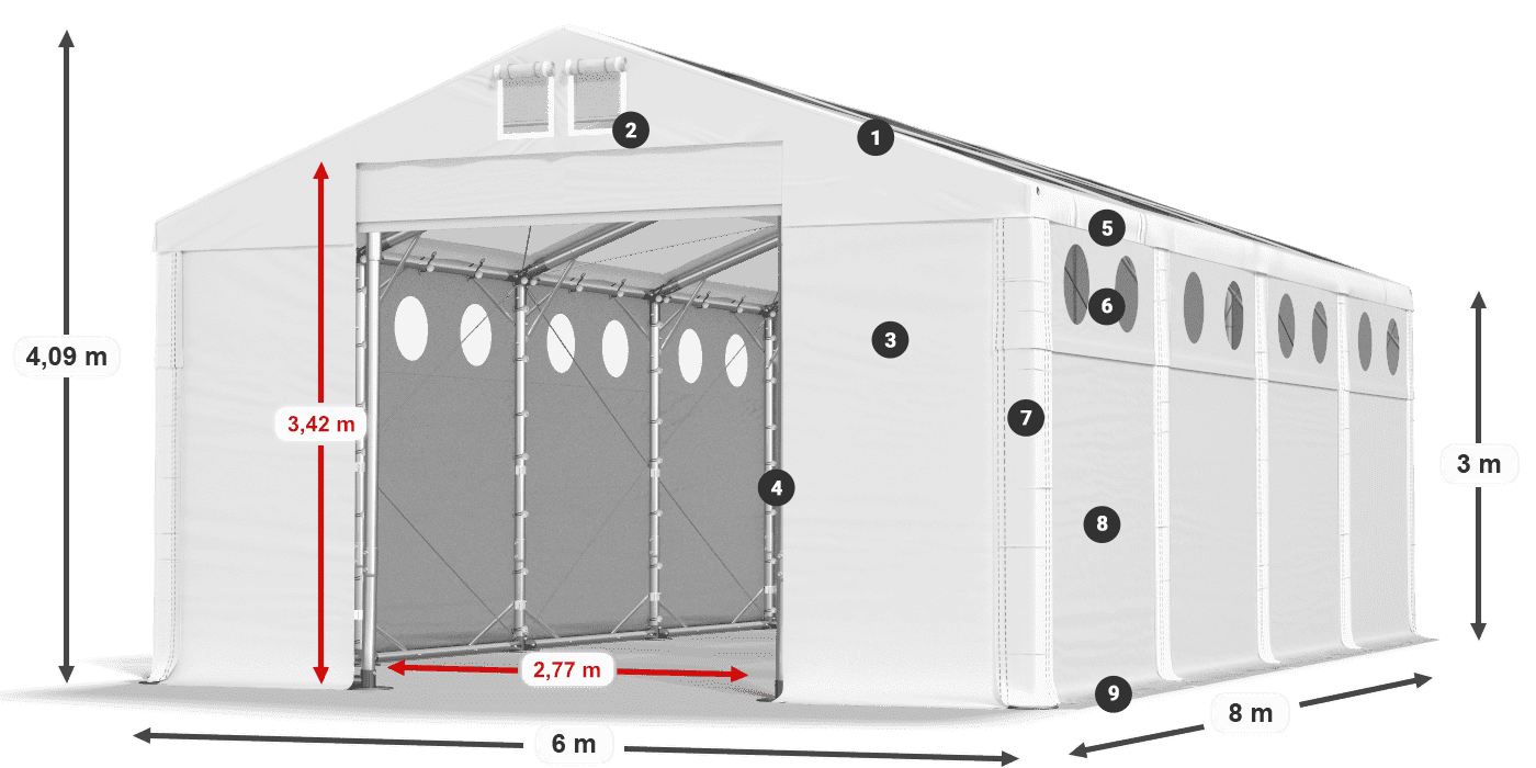 Roof: MS T 580 PVC Walls: FR O 620 PVC 3m legend