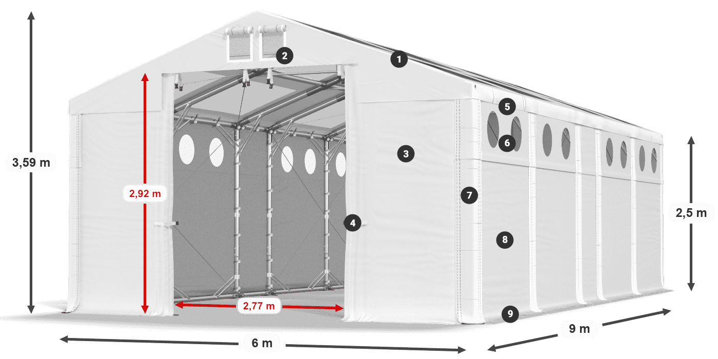 Roof: MS T 580 PVC Walls: FR O 620 PVC 2.5m legend