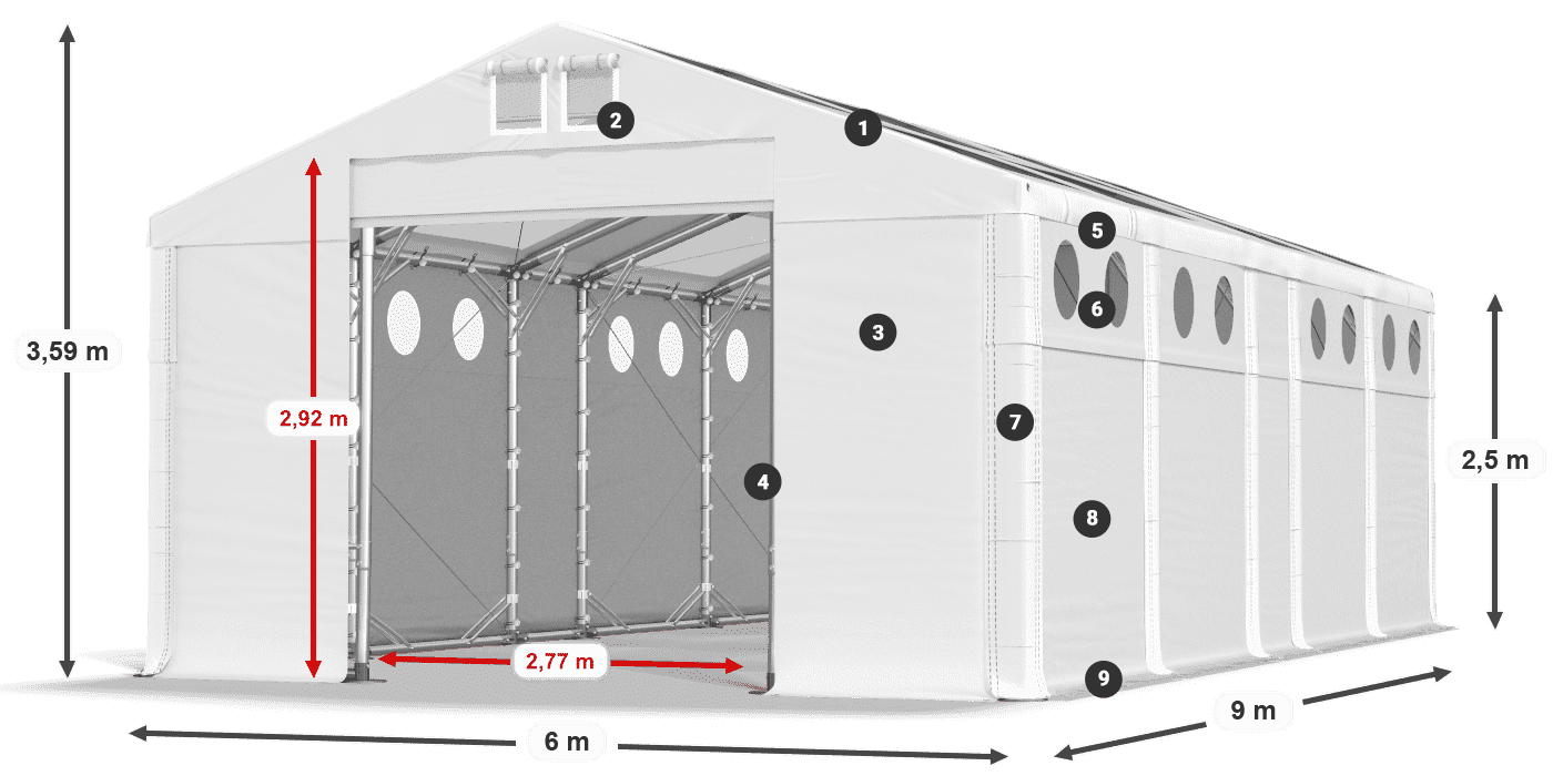 Roof: MS T 580 PVC Walls: FR O 620 PVC 2.5m legend