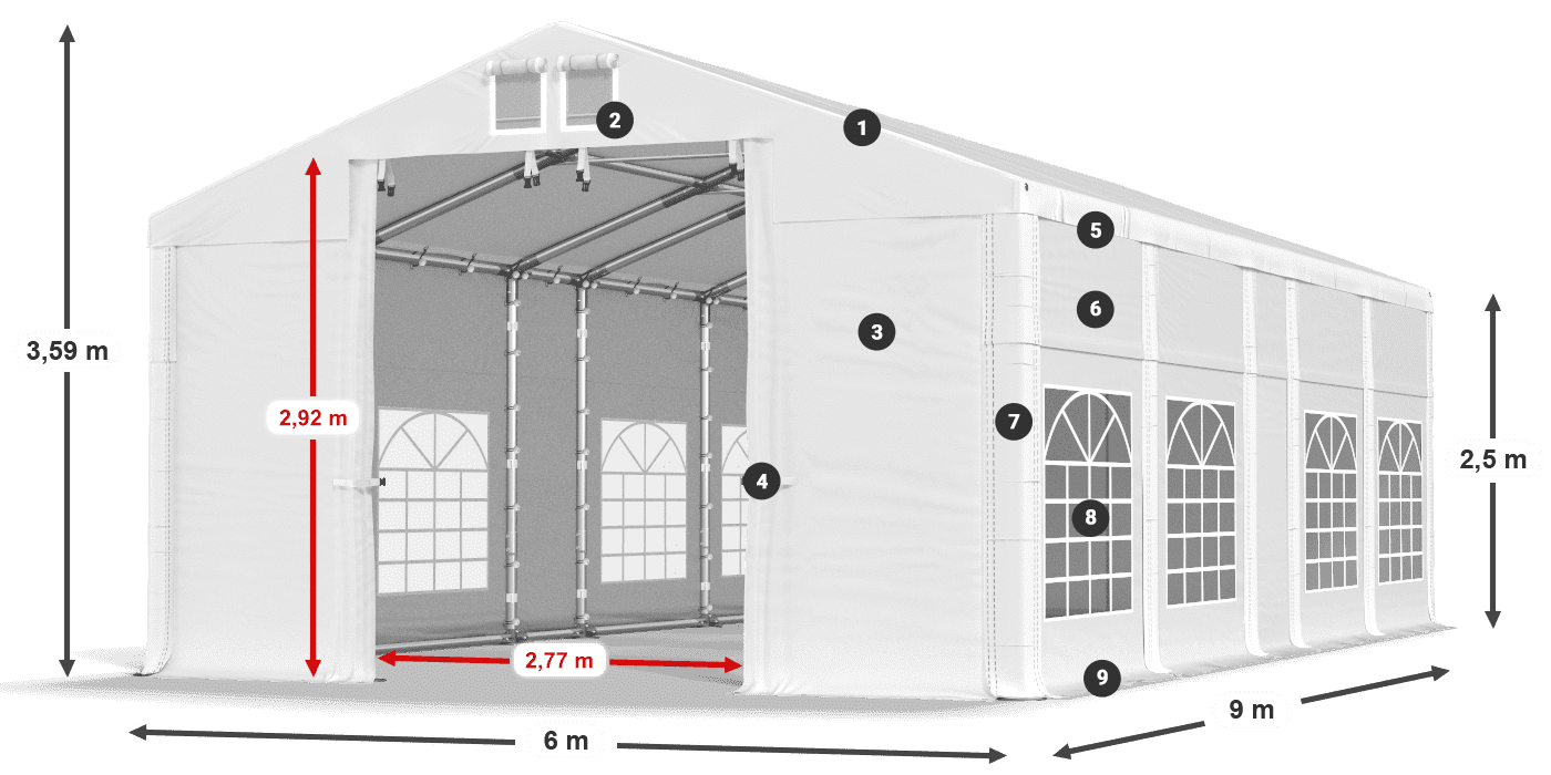 Roof: MS 580 PVC Walls: FR 620 PVC 2.5m legend