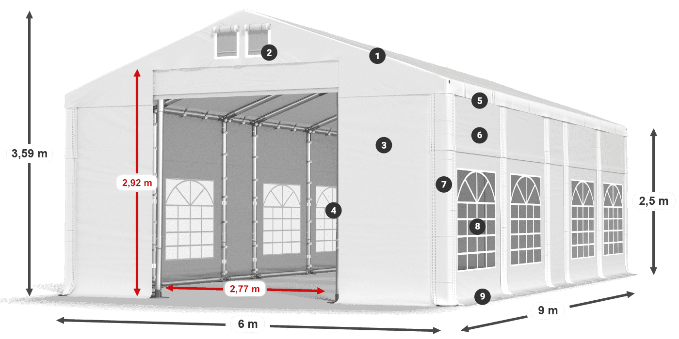 Roof: MS 580 PVC Walls: FR 620 PVC 2.5m legend