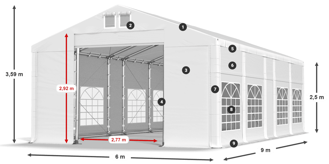 Roof: MS 580 PVC Walls: FR 620 PVC 2.5m legend