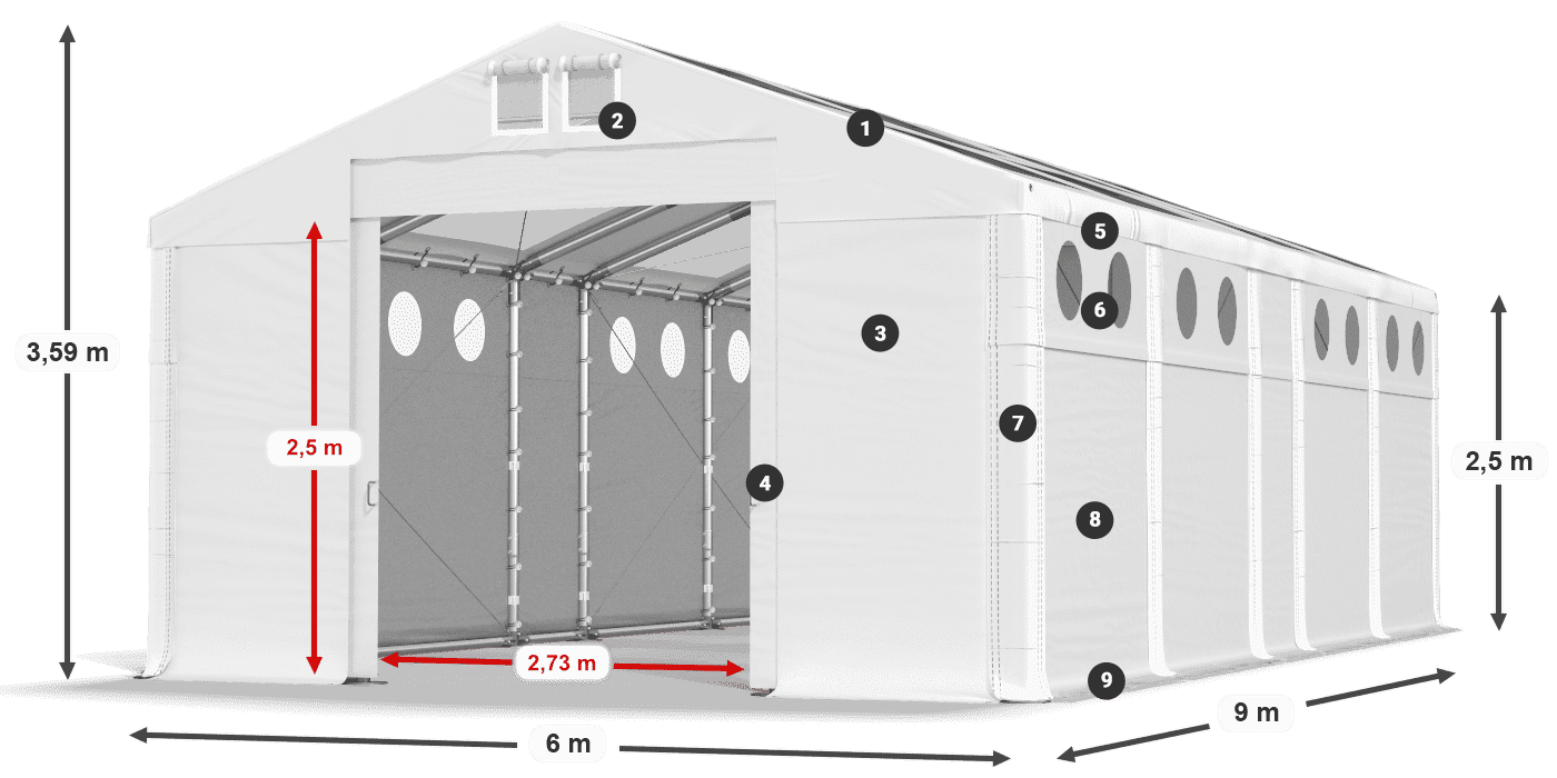Roof: MS T 580 PVC Walls: MS O 580 PVC 2.5m legend