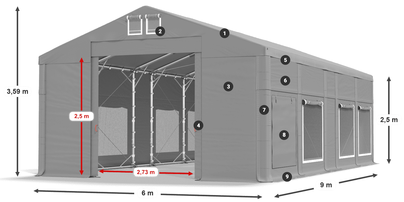 Roof: MS 580 PVC Walls: SD M 500 PVC 2.5m legend