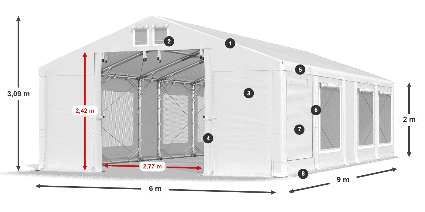 Roof: MS 580 PVC Walls: SD M 500 PVC 2m legend