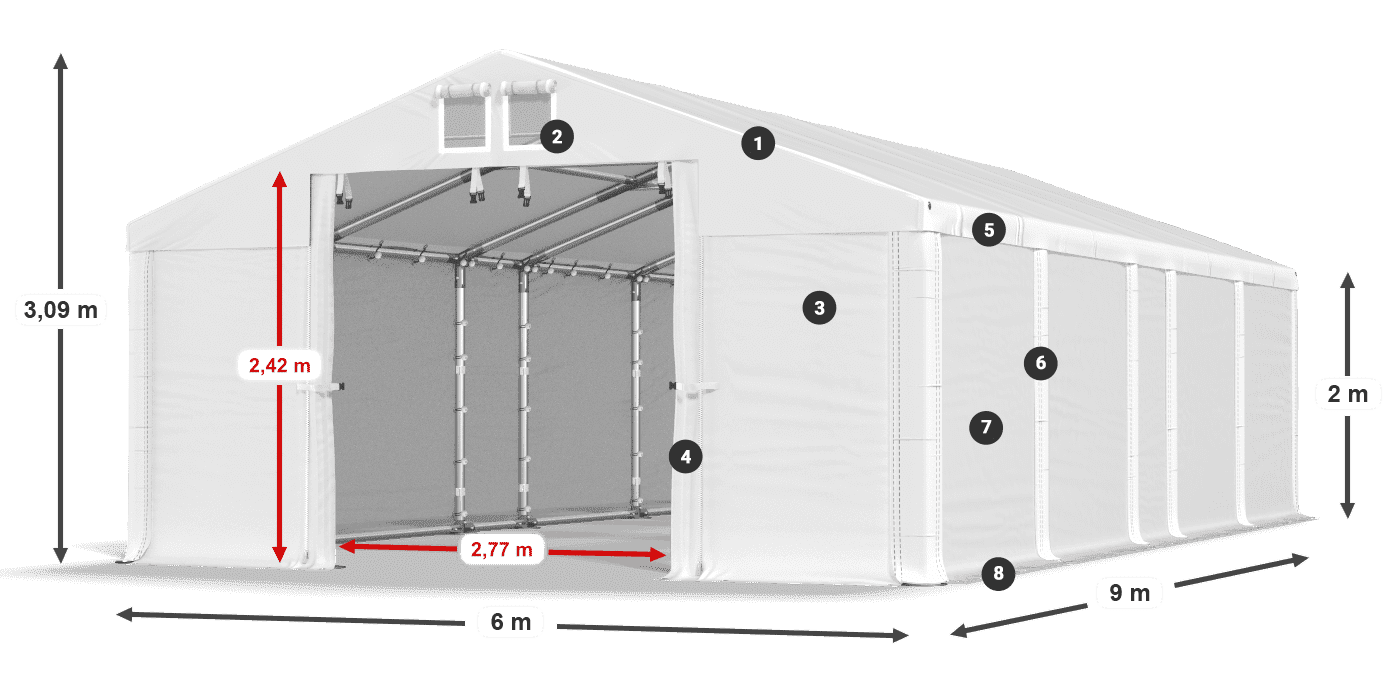 Roof: MS 580 PVC Walls: SD 500 PVC 2m legend