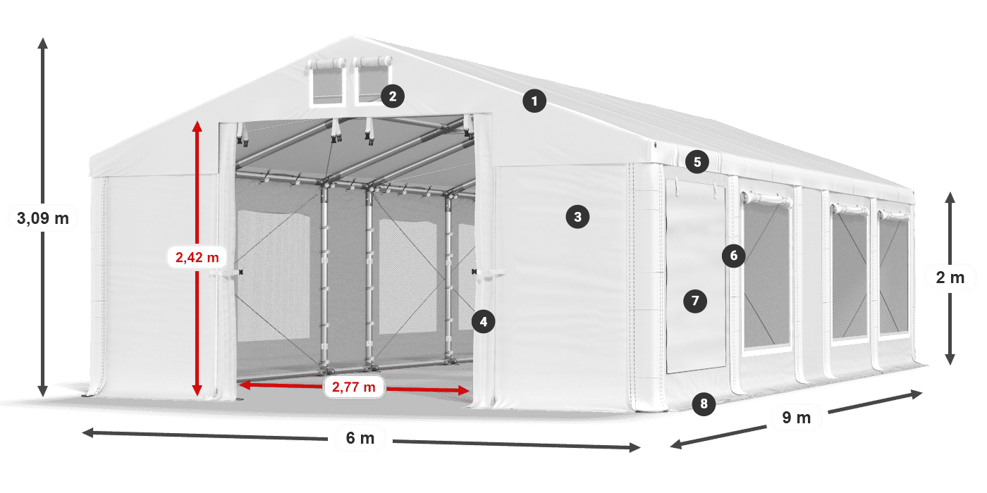 Roof: MS 580 PVC Walls: SD M 500 PVC 2m legend