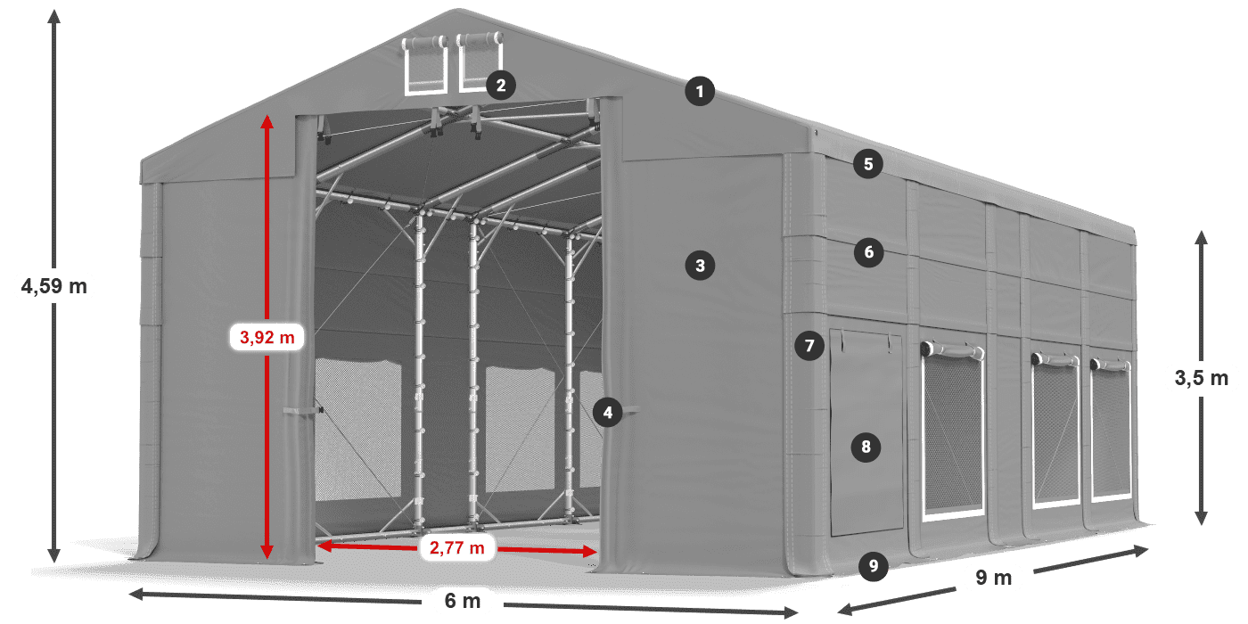 Roof: FR 620 PVC Walls: SD 500 PVC 3.5m legend