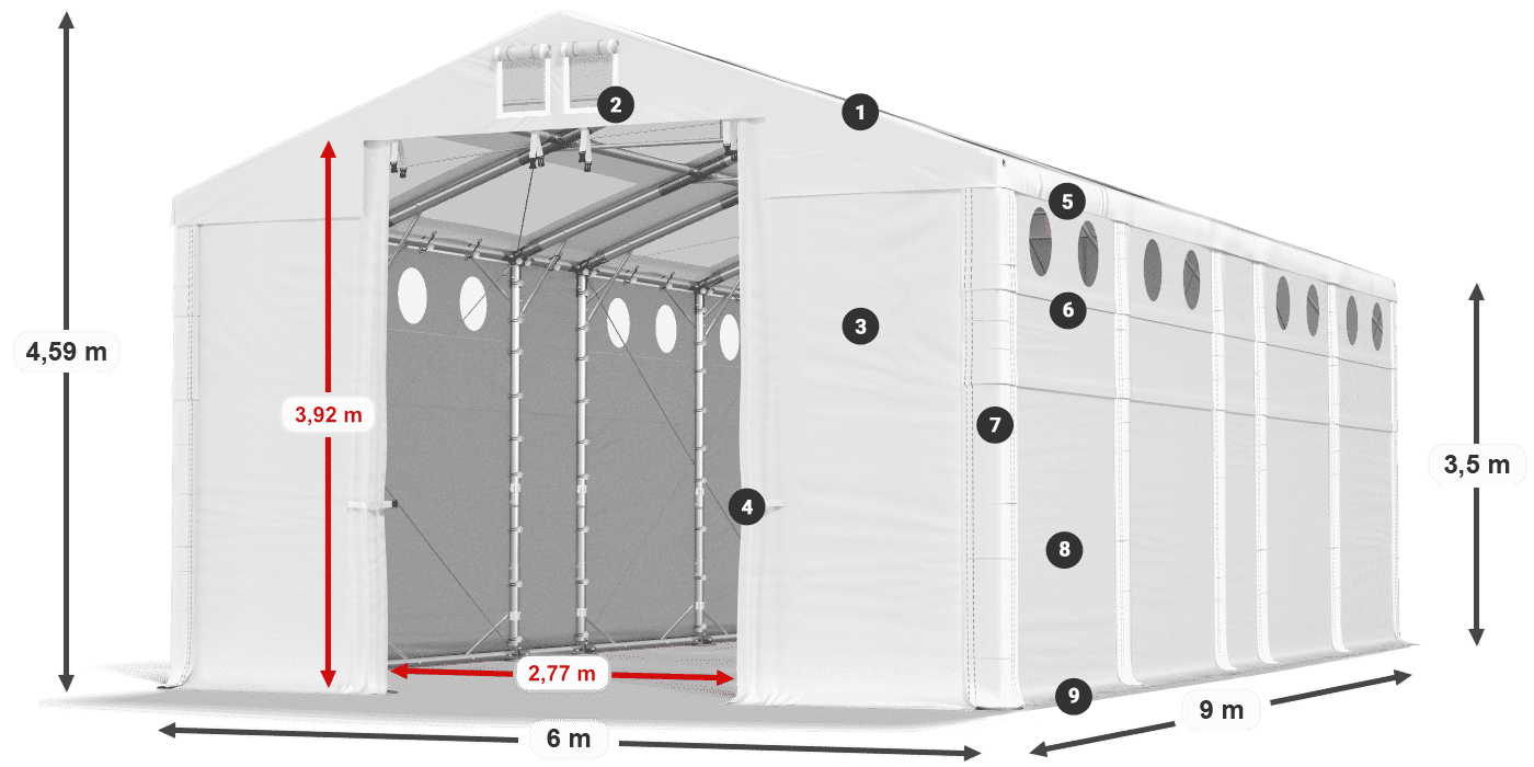 Roof: MS T 580 PVC Walls: MS O 580 PVC 3.5m legend