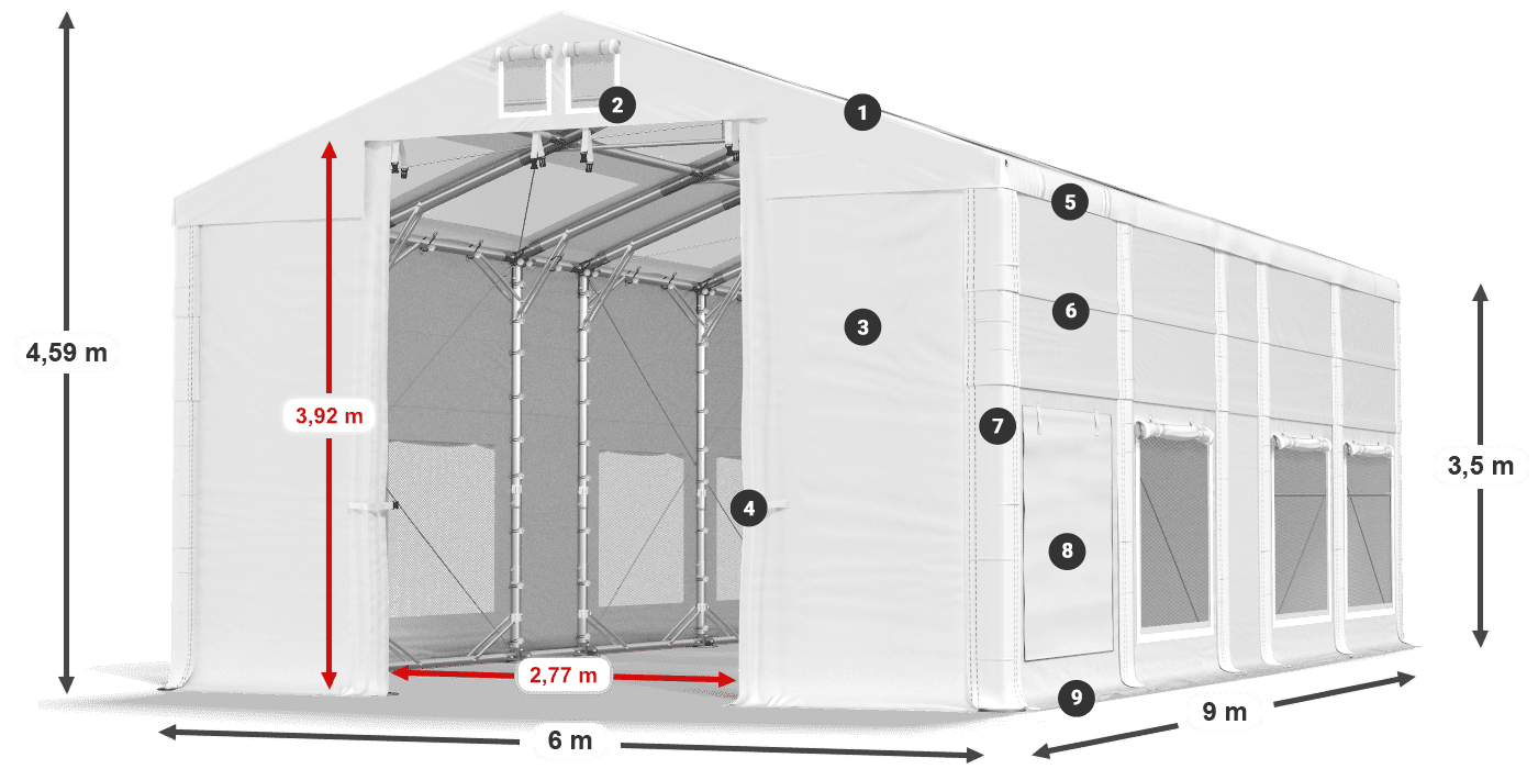 Roof: MS T 580 PVC Walls: SD M 500 PVC 2.5m legend