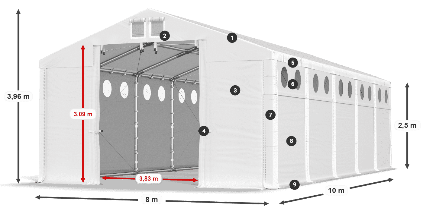 Roof: MS 580 PVC Walls: FR O 620 PVC 2.5m legend