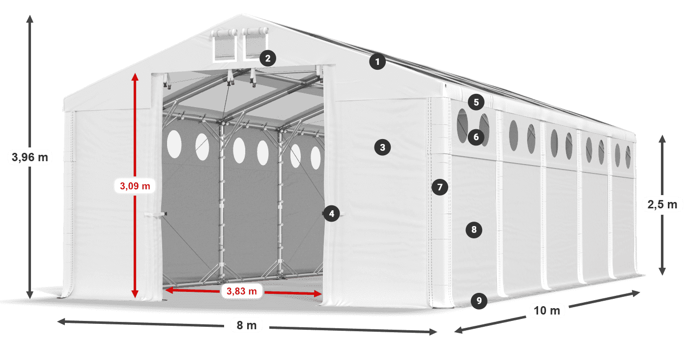 Roof: MS T 580 PVC Walls: MS O 580 PVC 2.5m legend