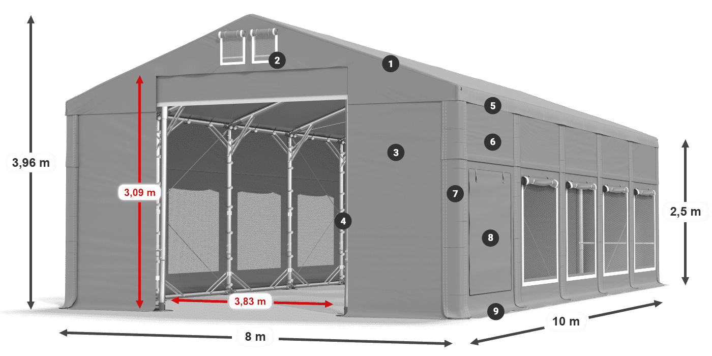 Roof: MS 580 PVC Walls: SD M 500 PVC 2.5m legend