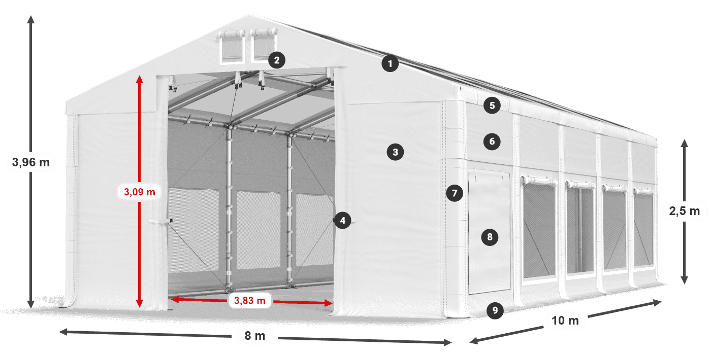 Roof: MS T 580 PVC Walls: SD M 500 PVC 2.5m legend