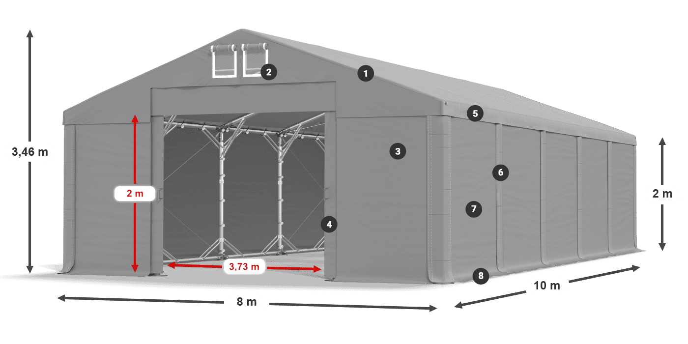 Roof: MS 580 PVC Walls: FR M 620 PVC 2m legend