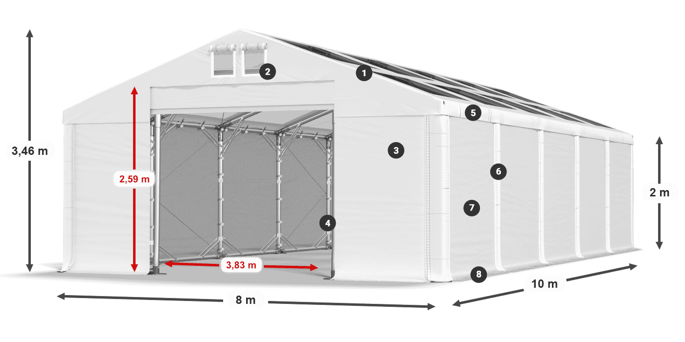 Roof: MS T 580 PVC Walls: FR 620 PVC 2m legend