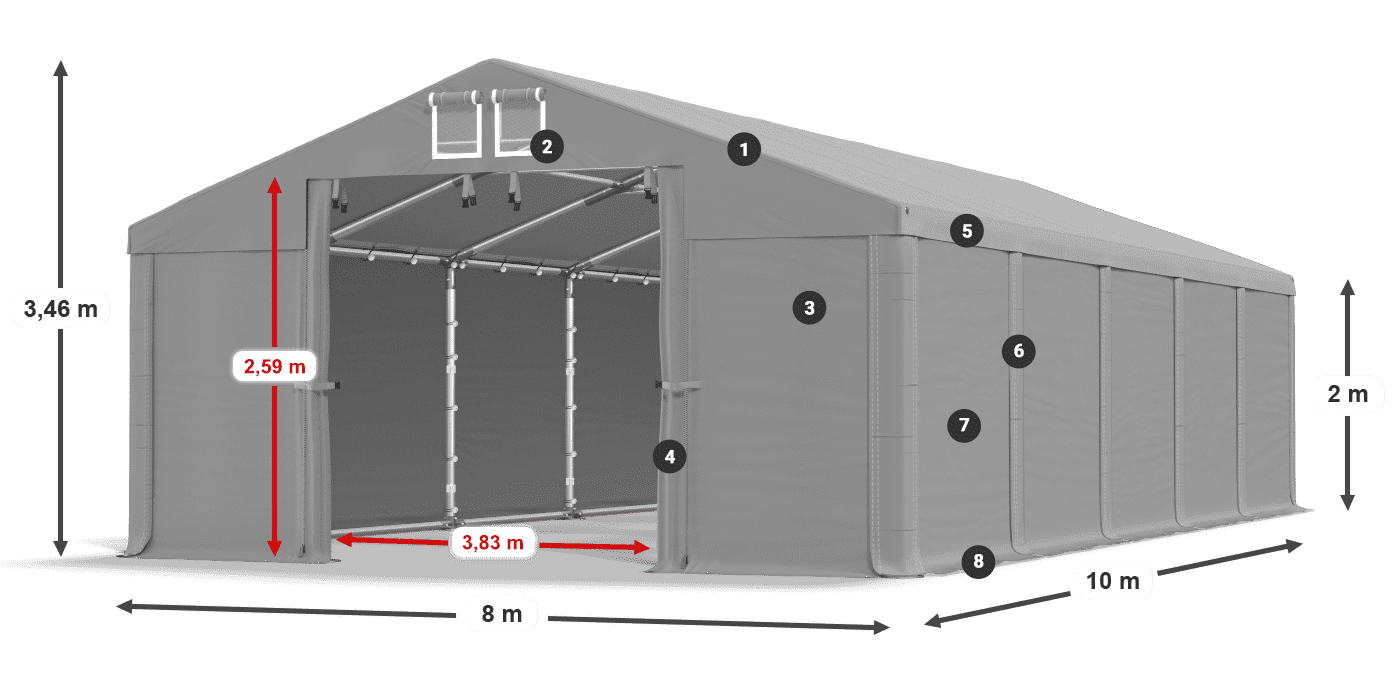 Roof: MS 580 PVC Walls: FR M 620 PVC 2m legend