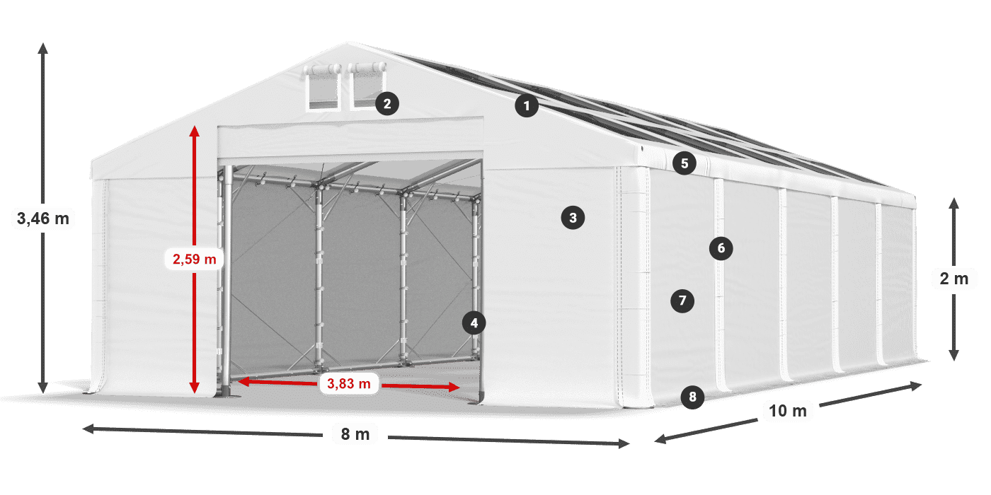 Roof: MS T 580 PVC Walls: SD 500 PVC 2m legend