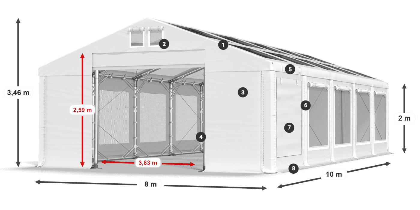 Roof: MS T 580 PVC Walls: SDM 500 PVC 2m legend