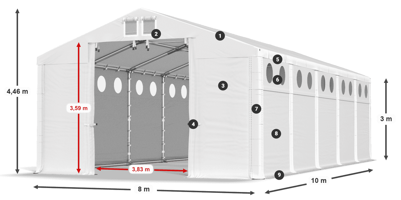 Roof: FR 620 PVC Walls: SD O 500 PVC 3m legend