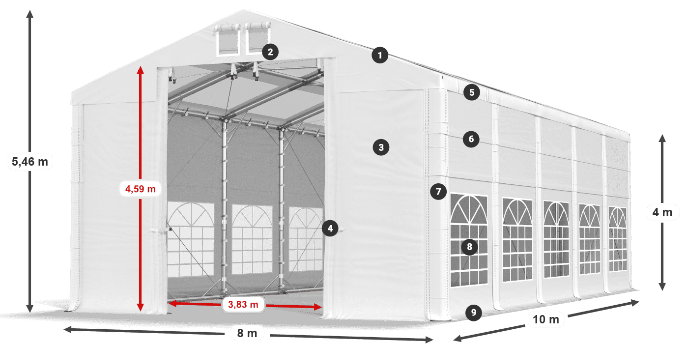 Roof: MS T 580 PVC Walls: SD 500 I PVC 4m legend