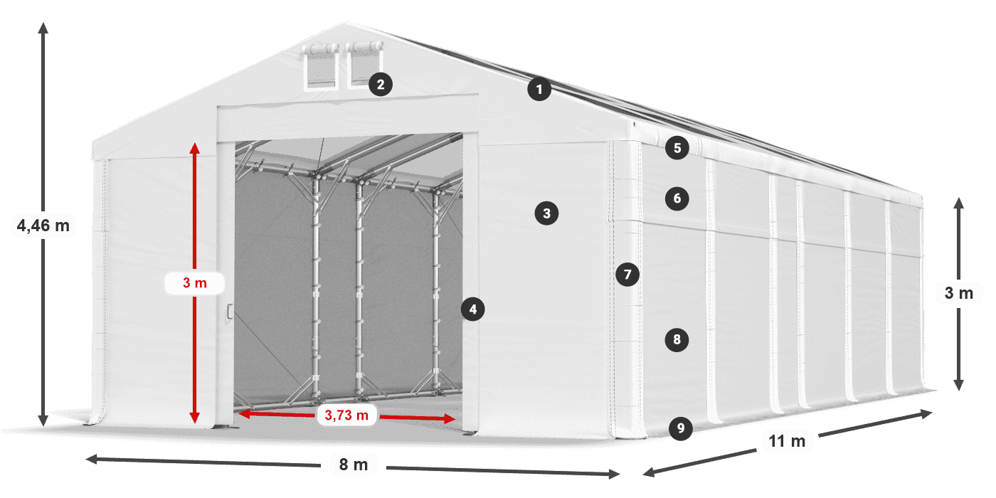 Roof: MS T 580 PVC Walls: FR 620 PVC 3m legend