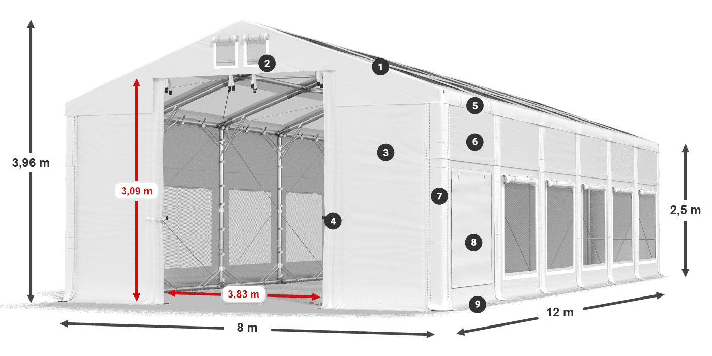Roof: MS T 580 PVC Walls: SD M 500 PVC 2.5m legend
