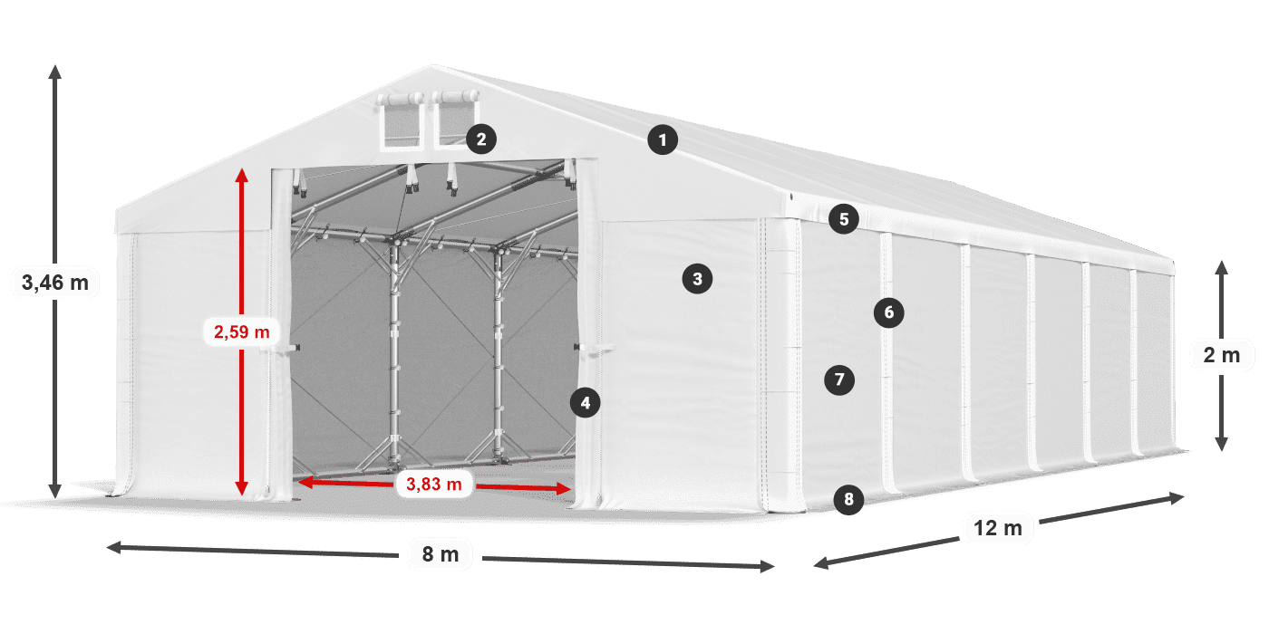 Roof: MS 580 PVC Walls: FR M 620 PVC 2m legend