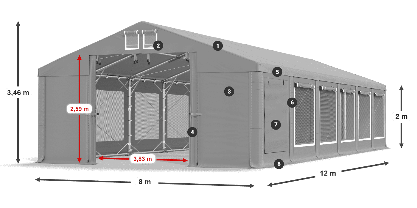 Roof: MS 580 PVC Walls: SD M 500 PVC 2m legend