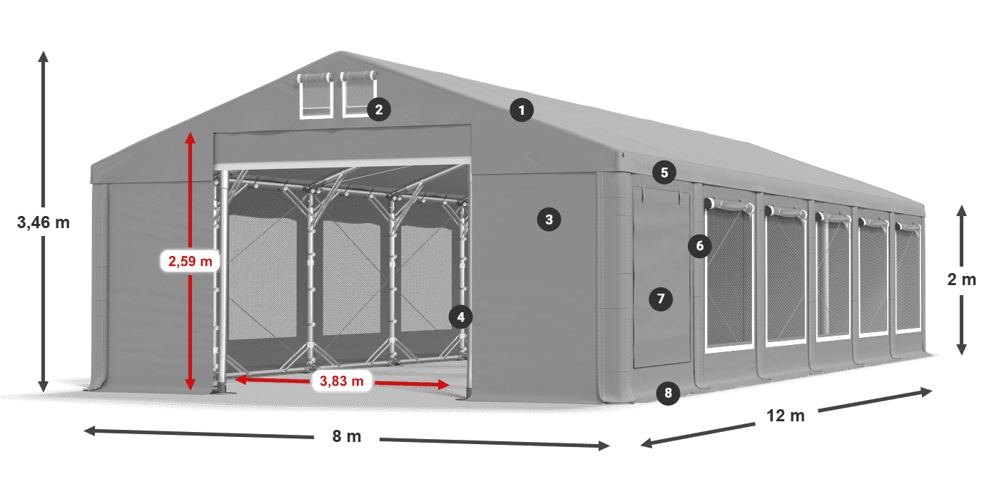 Roof: MS 580 PVC Walls: SD M 500 PVC 2m legend
