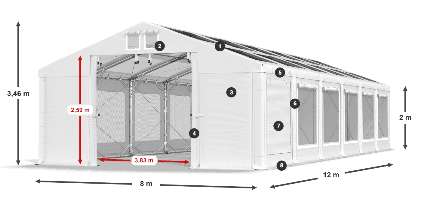 Roof: MS T 580 PVC Walls: SDM 500 PVC 2m legend