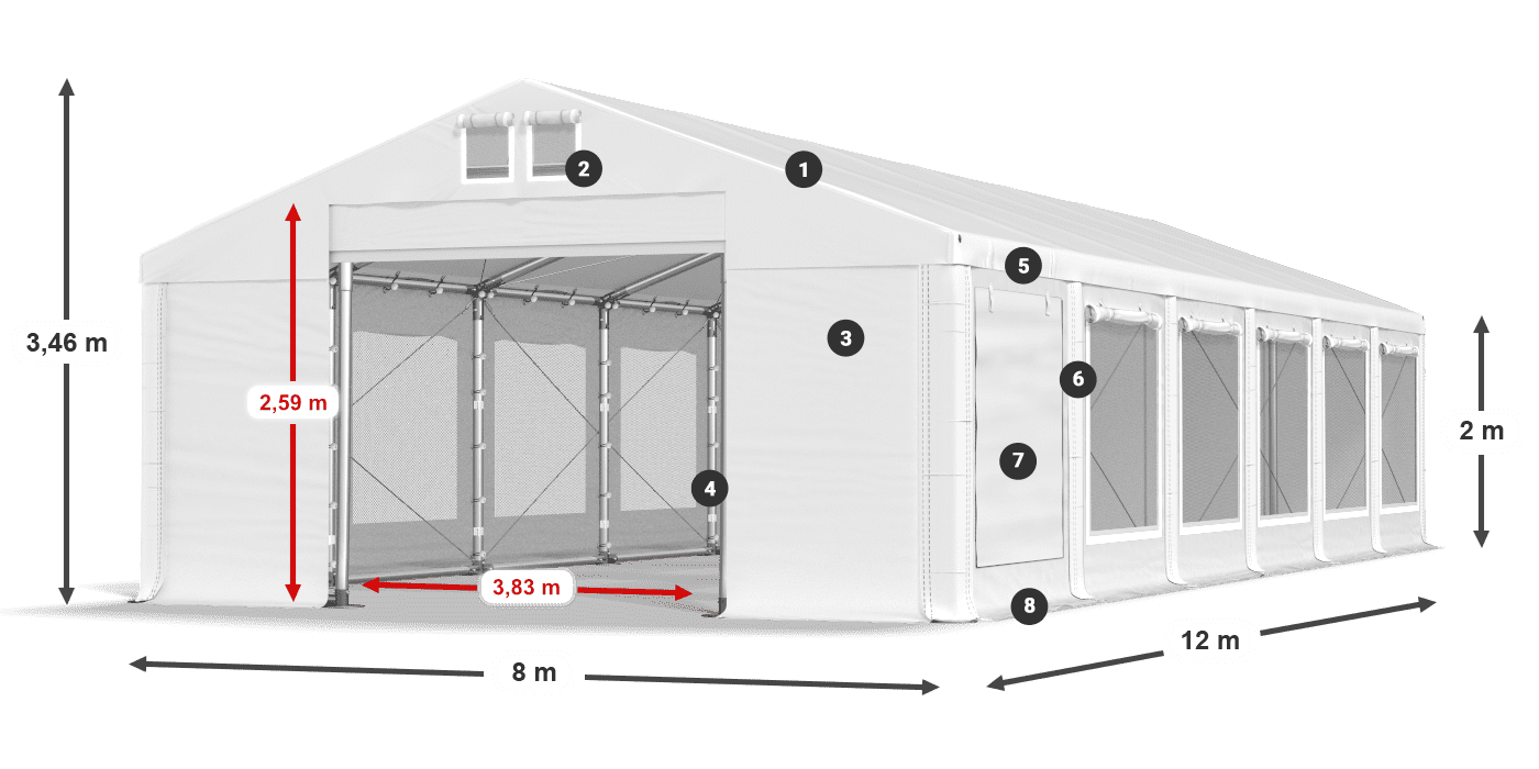 Roof: MS 580 PVC Walls: SD M 500 PVC 2m legend