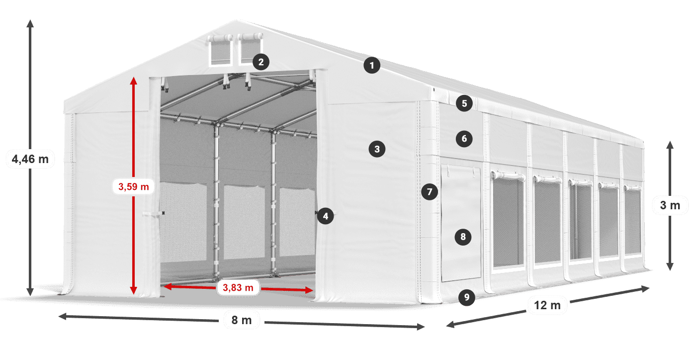 Roof: FR 620 PVC Walls: SD 500 PVC 3m legend
