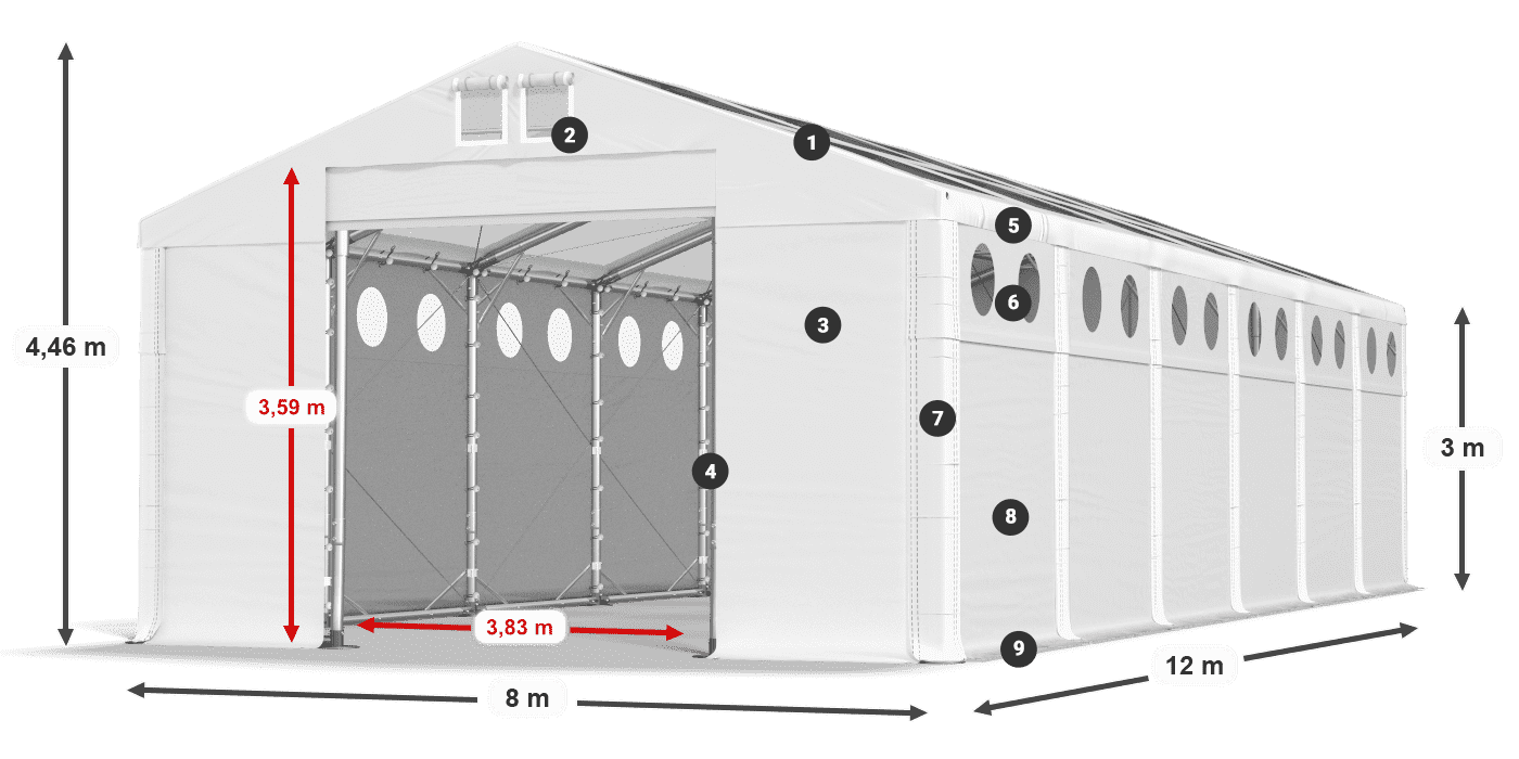 Roof: MS T 580 PVC Walls: FR O 620 PVC 3m legend