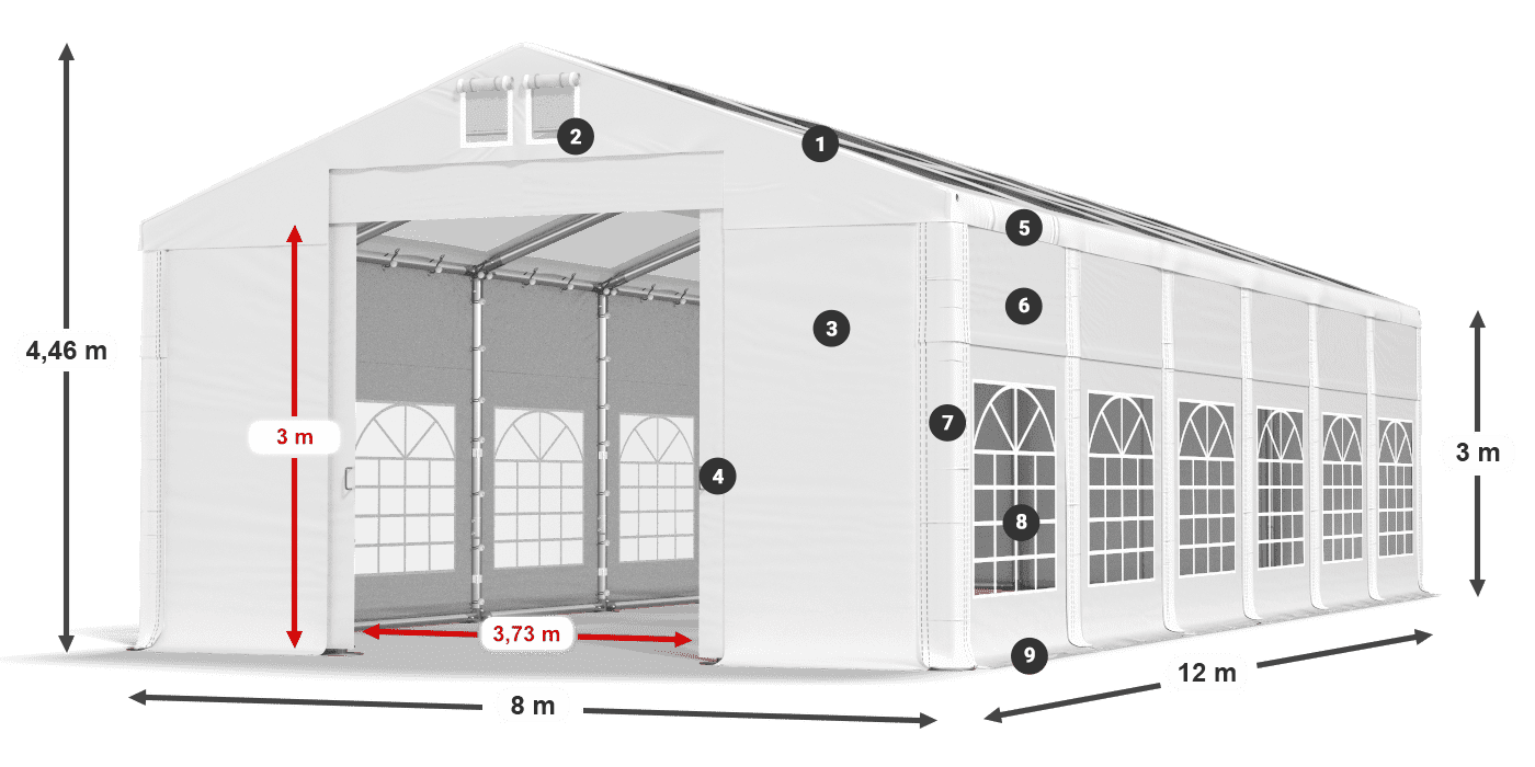 Roof: MS T 580 PVC Walls: FR 620 PVC 3m legend