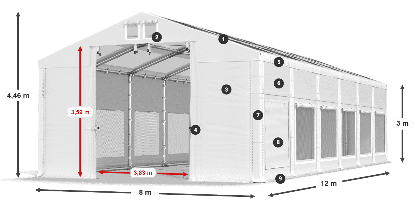 Roof: MS T 580 PVC Walls: SD M 500 PVC 3m legend