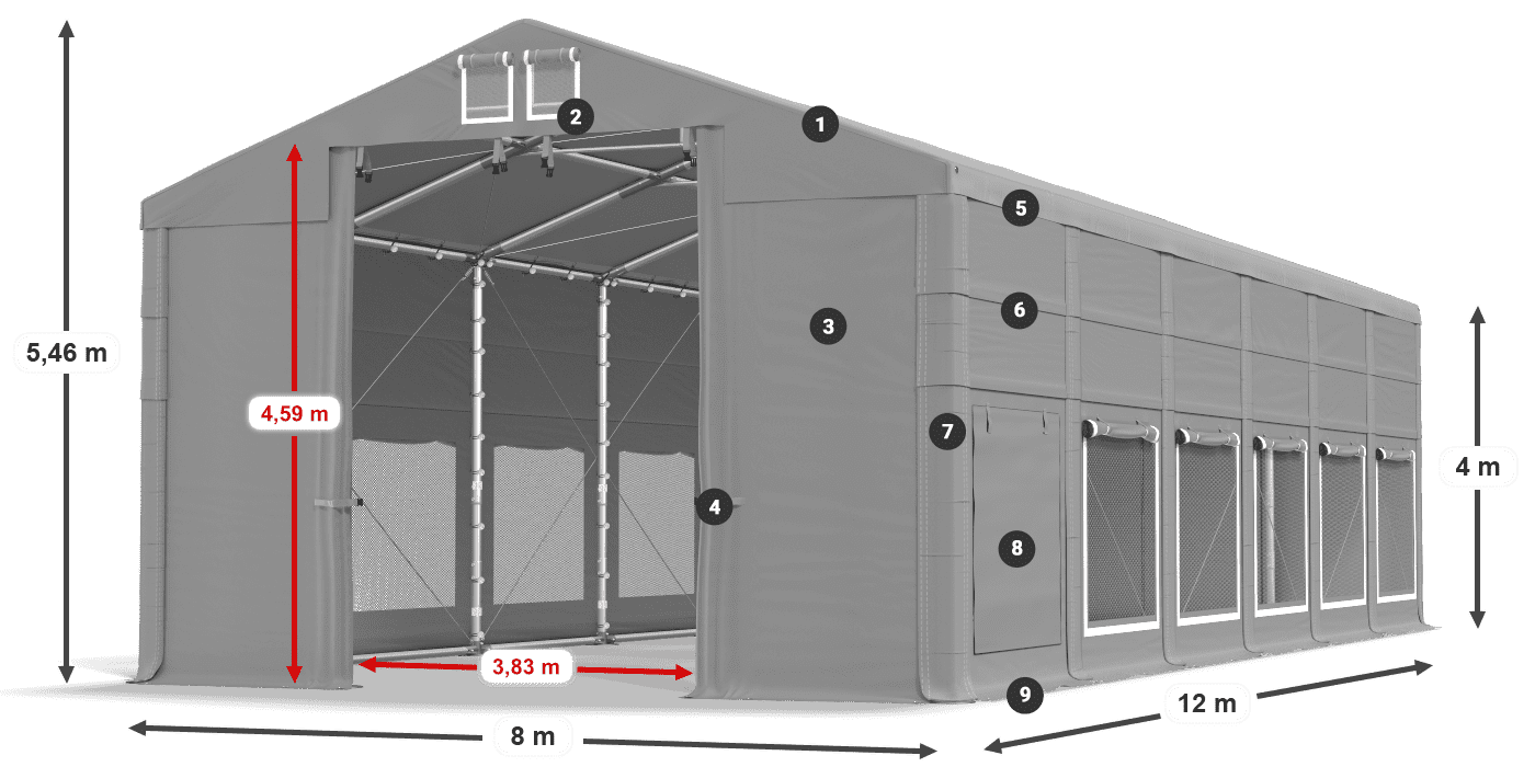 Roof: MS 580 PVC Walls: SD M 500 PVC 4m legend